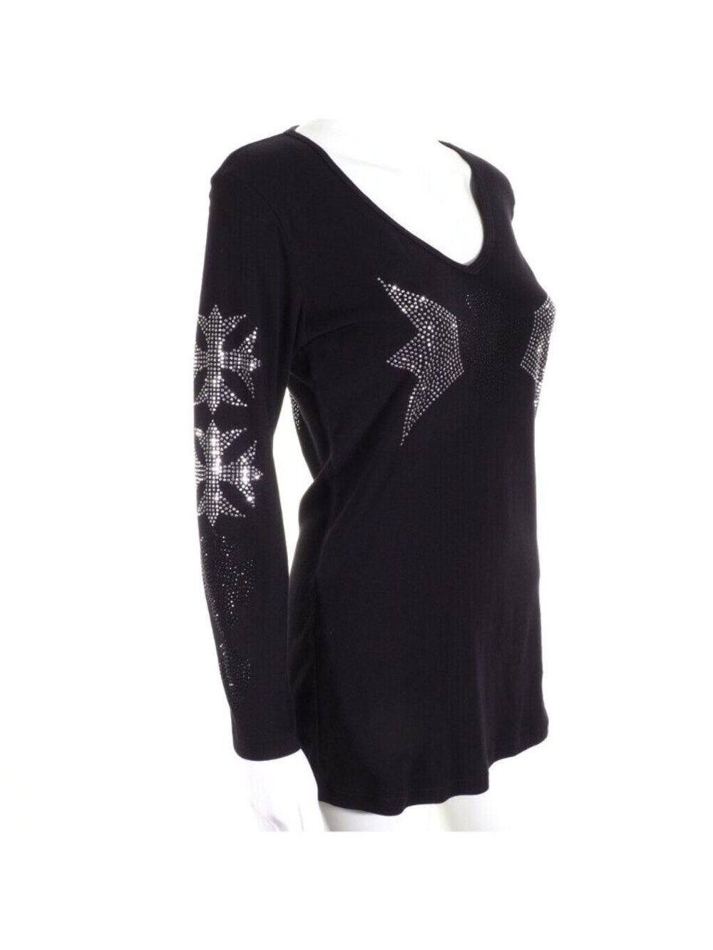 Avangard Womens Top Size XL Embelished Stud Emblem Black Silver Knight Queen